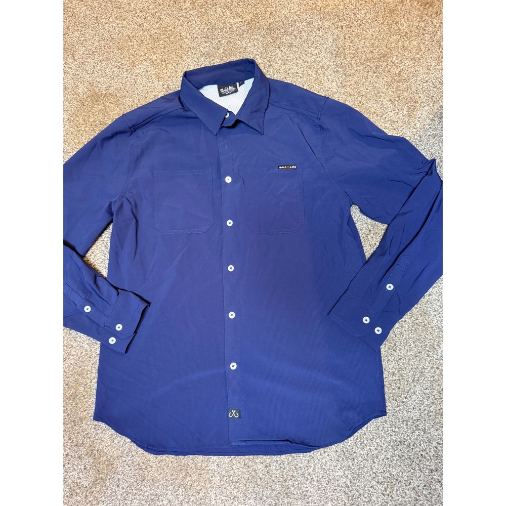 Salt Life Mens Long Sleeve Fishing Shirt Navy Blue Ripstop SLM30493 Medium